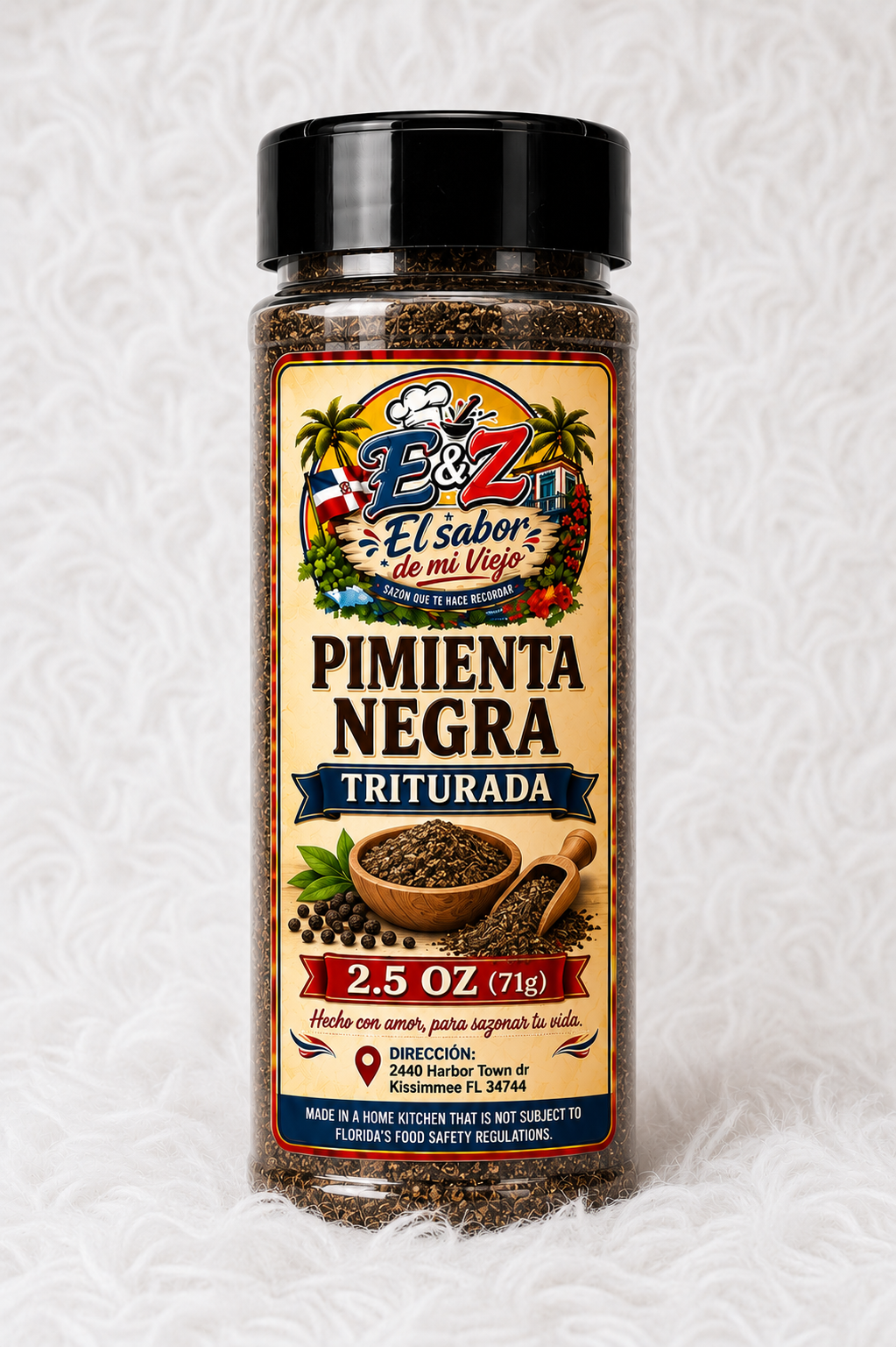Pimienta Negra Triturada de E&Z El Sabor de Mi Viejo. | E&Z El Sabor de Mi Viejo crushed black pepper.