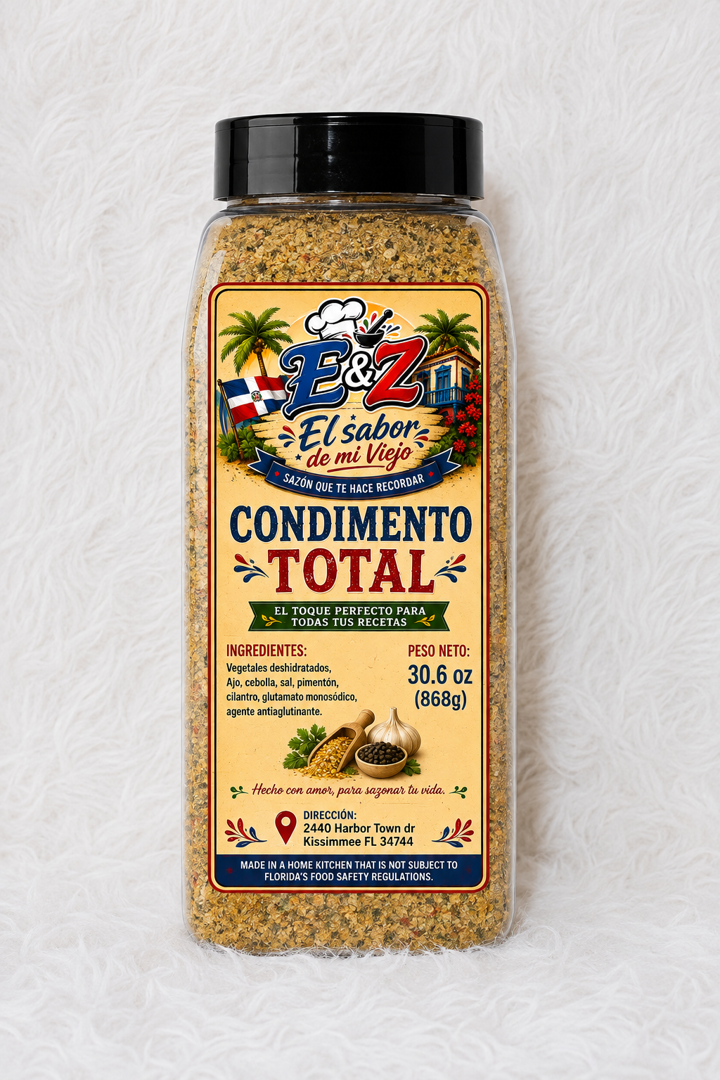 Condimento Total de E&Z El Sabor de Mi Viejo, sazón multiuso. | E&Z El Sabor de Mi Viejo all-purpose seasoning.